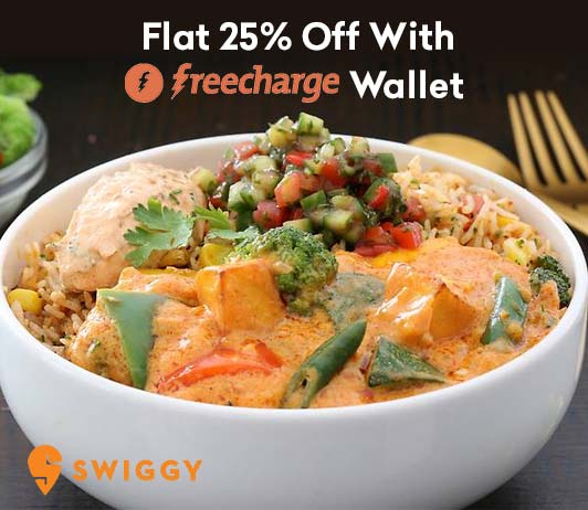 Swiggy Freecharge Offer Flat 25 Percent Off Swiggy Freecharge Offer Flat 25 Percent Off