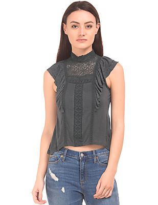 Aeropostale Lace Panel Ruffled Top Aeropostale Lace Panel Ruffled Top