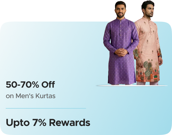 AJIO — 50 - 70% Off on Men's Kurtas + Upto 7% CashKaro Cashback + Upto 7% Cashback