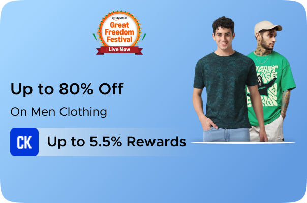Amazon: Upto 80% Off on Men Clothing + Upto 5% CashKaro Rewards