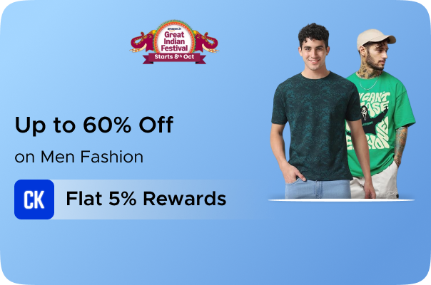Amazon: Upto 60% Off on Men Fashion + Flat 5% Rewards CashKaro Cashback
