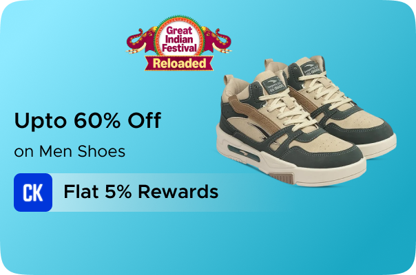 Amazon: Upto 60% Off on Men Shoes + Flat 5% Rewards CashKaro Cashback