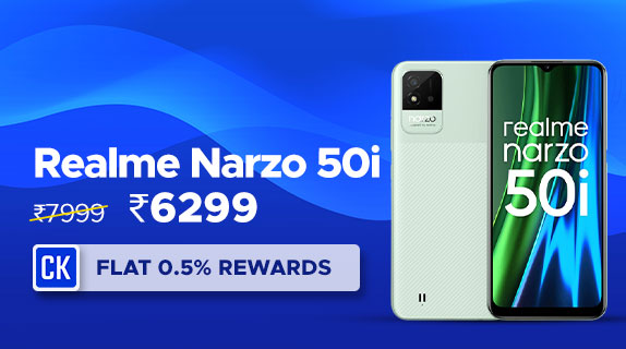 Amazon: Buy Realme Narzo 50i (Carbon Black, 2GB RAM+32GB Storage) Octa Core Processor worth Rs 7999 at just Rs 6299 + Flat 0.5% CashKaro Rewards