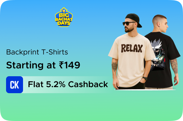 Backprint T-Shirts Starting at Rs 149 + Flat 5.2% Cashback
