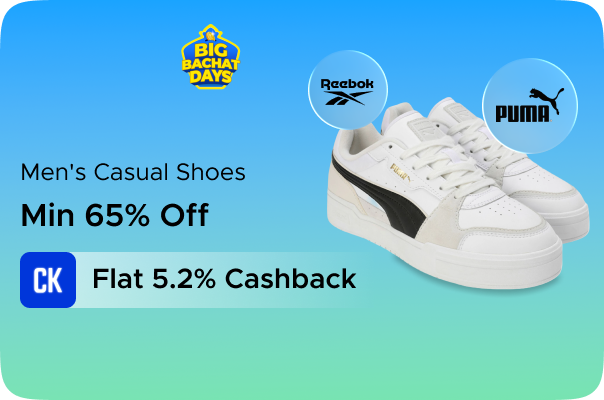 Min 65% Off on Men's Casual Shoes + Flat 5.2% Cashback