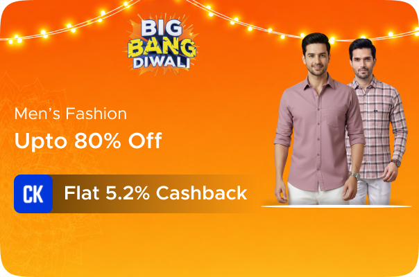 Upto 80% Off on Men's Fashion + Flat 5.2% Cashback on Fashion