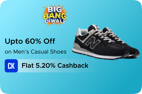 Flipkart: Upto 60% Off on Men Casual Shoes + Flat 5.20% CashKaro Cashback