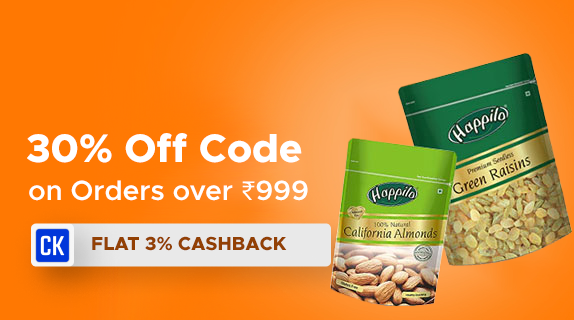 Happilo: Get Flat 30% Off Code on Orders over Rs 999 + Flat 3% CashKaro Cashback