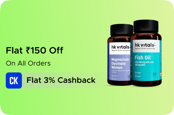 Flat Rs.150 Off code on orders over Rs.1999 + Flat 3% CashKaro Cashback on all HealthKart Orders
