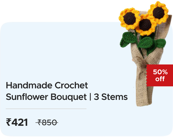 LoopHoop: Buy Handmade Crochet Sunflower Bouquet – 3 Stems worth Rs. 850 worth Rs. 421