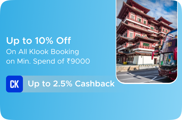 Klook: Upto 10% Off on all Bookings on minimum spend of Rs 9000  + Up to 2.5% CashKaro Cashback on all Hotels & Home Stays Bookings