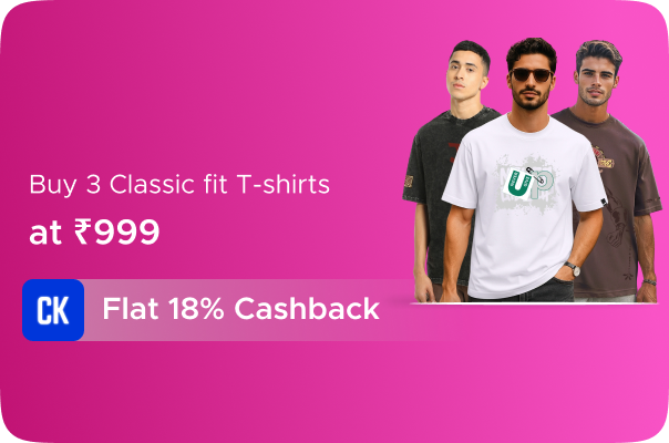 Bewakoof.com: Buy 3 classic fit T-shirts at ₹999 + Flat 18% CashKaro Cashback on all orders