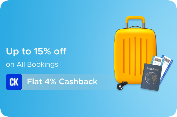Booking.com: Upto 15% Off on all Bookings + Flat 4% CashKaro Cashback on all Hotels &Home Stays Bookings
