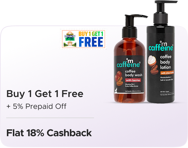 mCaffeine: Buy 1 Get 1 Free + Extra 5% Prepaid Off + Flat 18% CashKaro Cashback