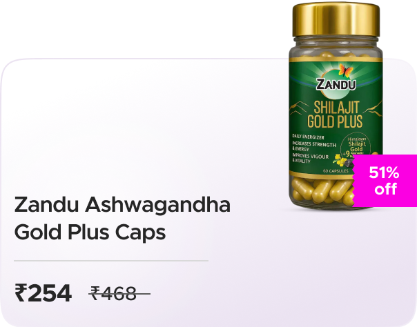 Zandu Care: Buy Zandu: Ashwagandha Gold Plus Caps Worth ₹468 at ₹254