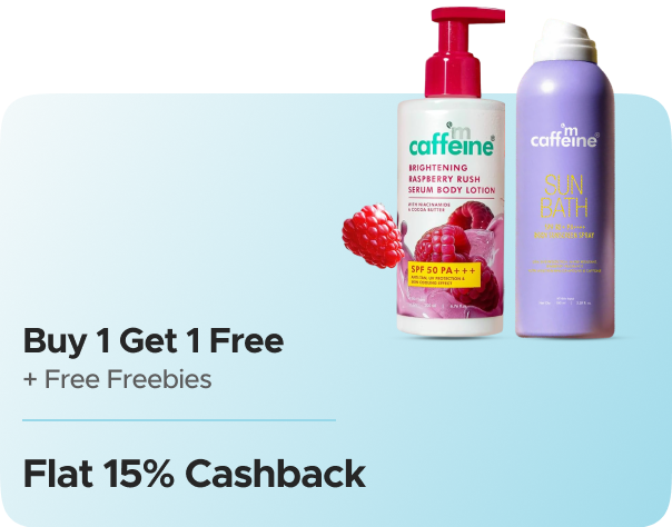 mCaffeine: Buy 1 Get 1 Free + Free Freebies + Flat 15% CashKaro Cashback