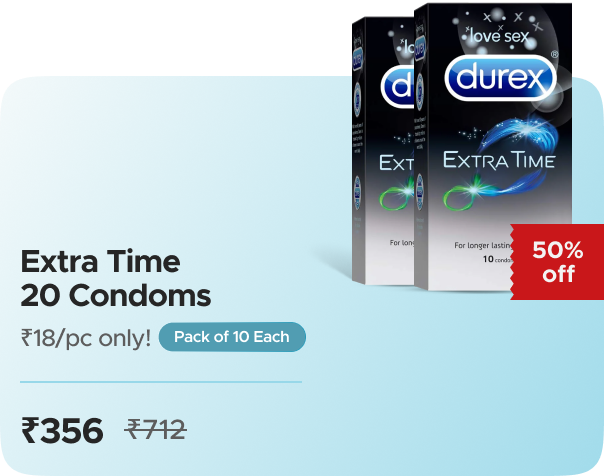 Durex Flash 50 Durex Extra Time - 10 Condoms — 2X Pack, effective ₹356 (₹178/pack)