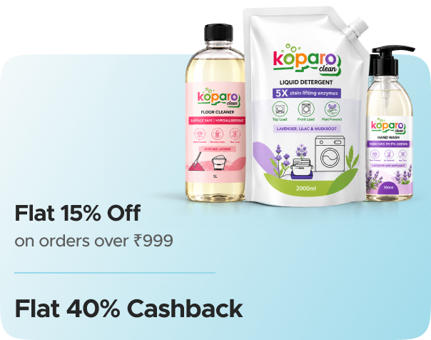 Koparo Clean — Flat 15% Off on Orders over ₹999 + Flat 40% CashKaro Cashback + Flat 40% Cashback