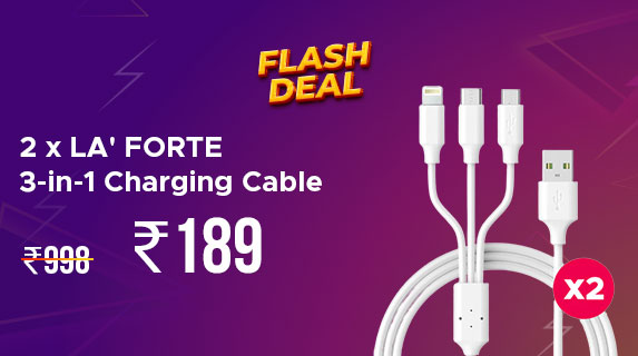 BuyKaro: Buy 2x LA FORTE 3-in-1 Charging Cable worth Rs 998 at Rs 189