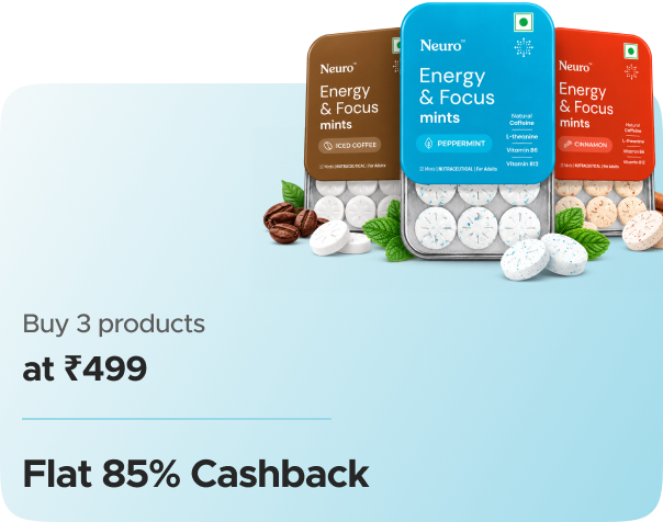 NeuroGum — Buy 3 products at ₹499 + Flat 85% CashKaro Cashback + Flat 85% Cashback
