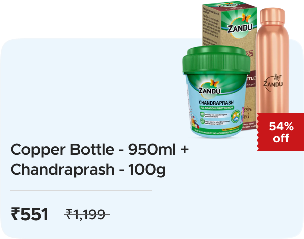 Zandu Care: Buy Copper Bottle - 950ml + Chandrprash 100g at Just Rs. 551