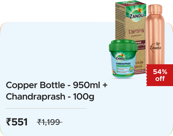 Zandu Care: Buy Copper Bottle - 950ml + Chandrprash 100g at Just Rs. 551