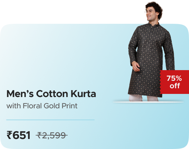Zop KRAFT INDIA Men Cotton Floral Gold Print — effective ₹651 (was ₹2599)